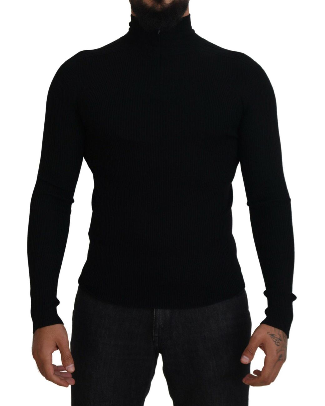 Dolce & Gabbana Black Half Zip Turtleneck Pullover Sweater Wool Clothing for men