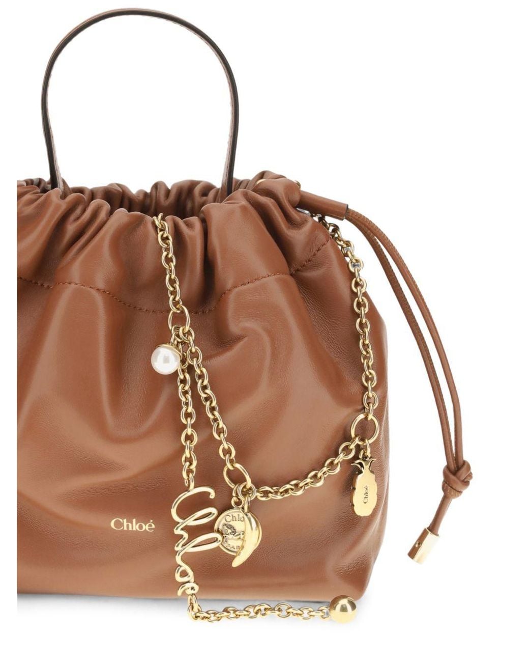 Chloé Brown Leather Drawstring Top Handle Bag