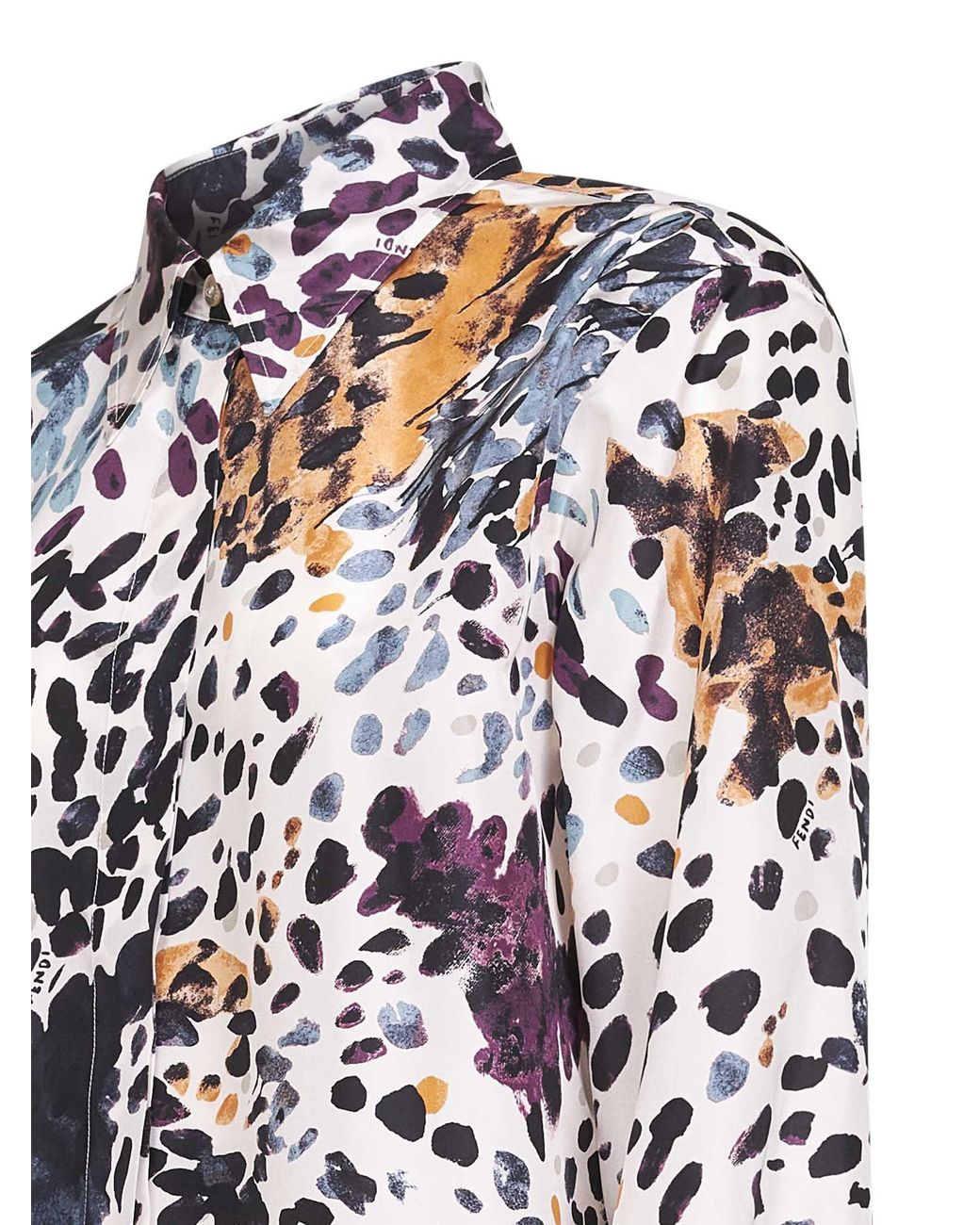 Fendi White Printed Silk Taffeta Shirt