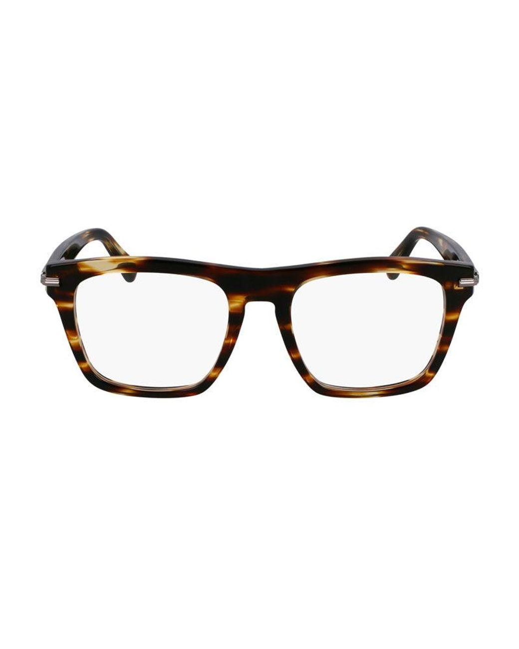 Ferragamo Brown Eyeglasses Square Full Rim, Striped Frame And Clear Demo Lenses Lens Sf3015216 for men