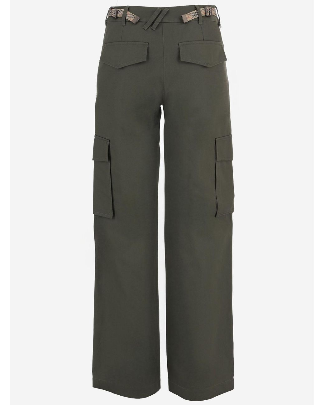 Burberry Gray Cotton Cargo Pants With Checked Trim
