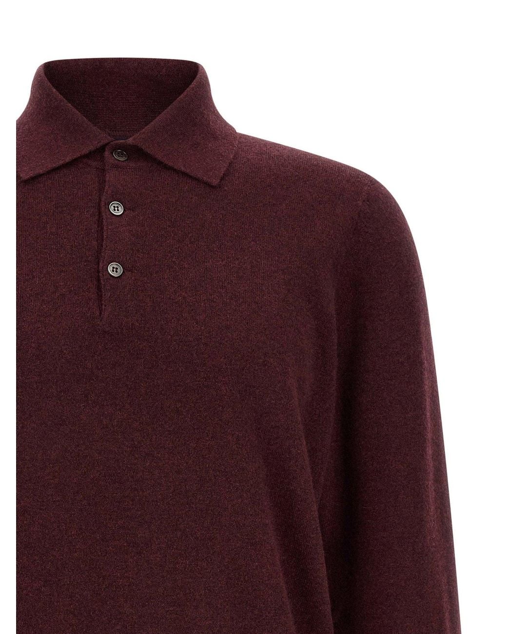 Brunello Cucinelli Red Cashmere Knit Polo Shirt for men