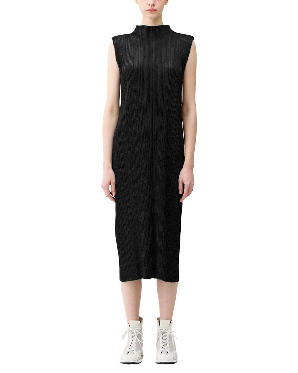 Issey Miyake Black Pleats Please High-Neck Dress