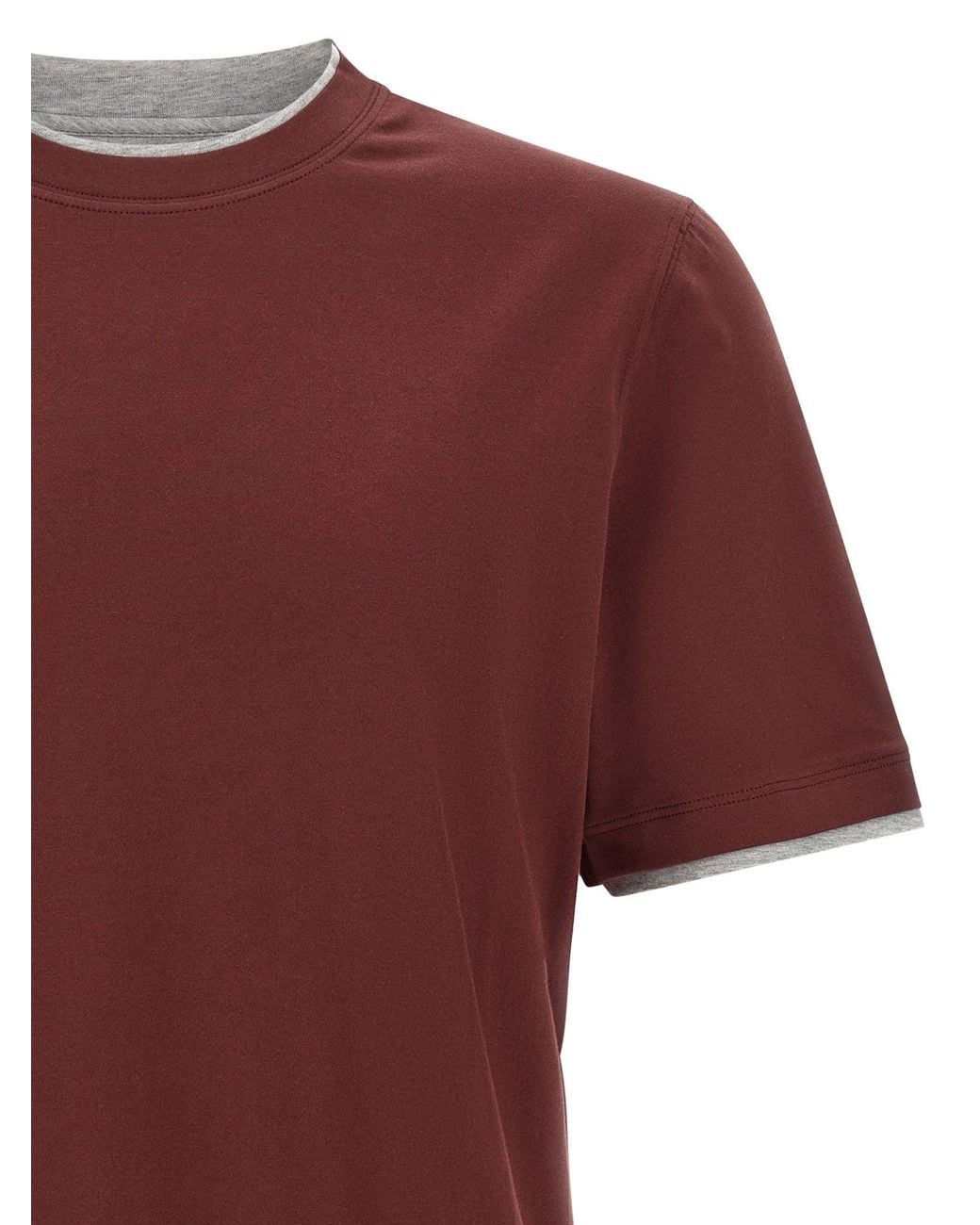 Brunello Cucinelli Red Faux-Layering Cotton T-Shirt