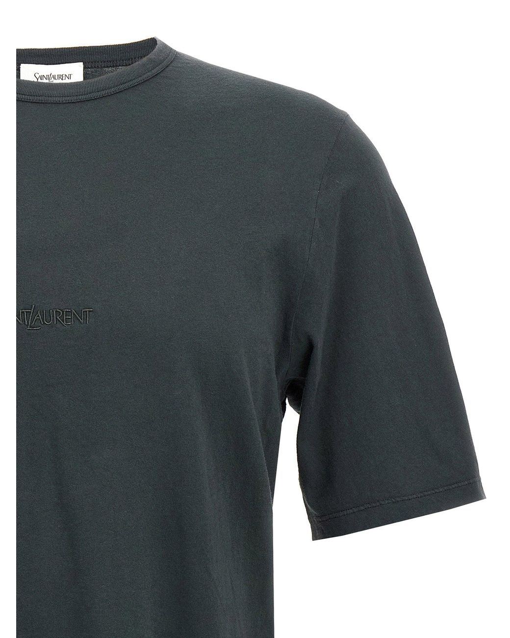 Saint Laurent Black Logo-Embroidered T-Shirt for men