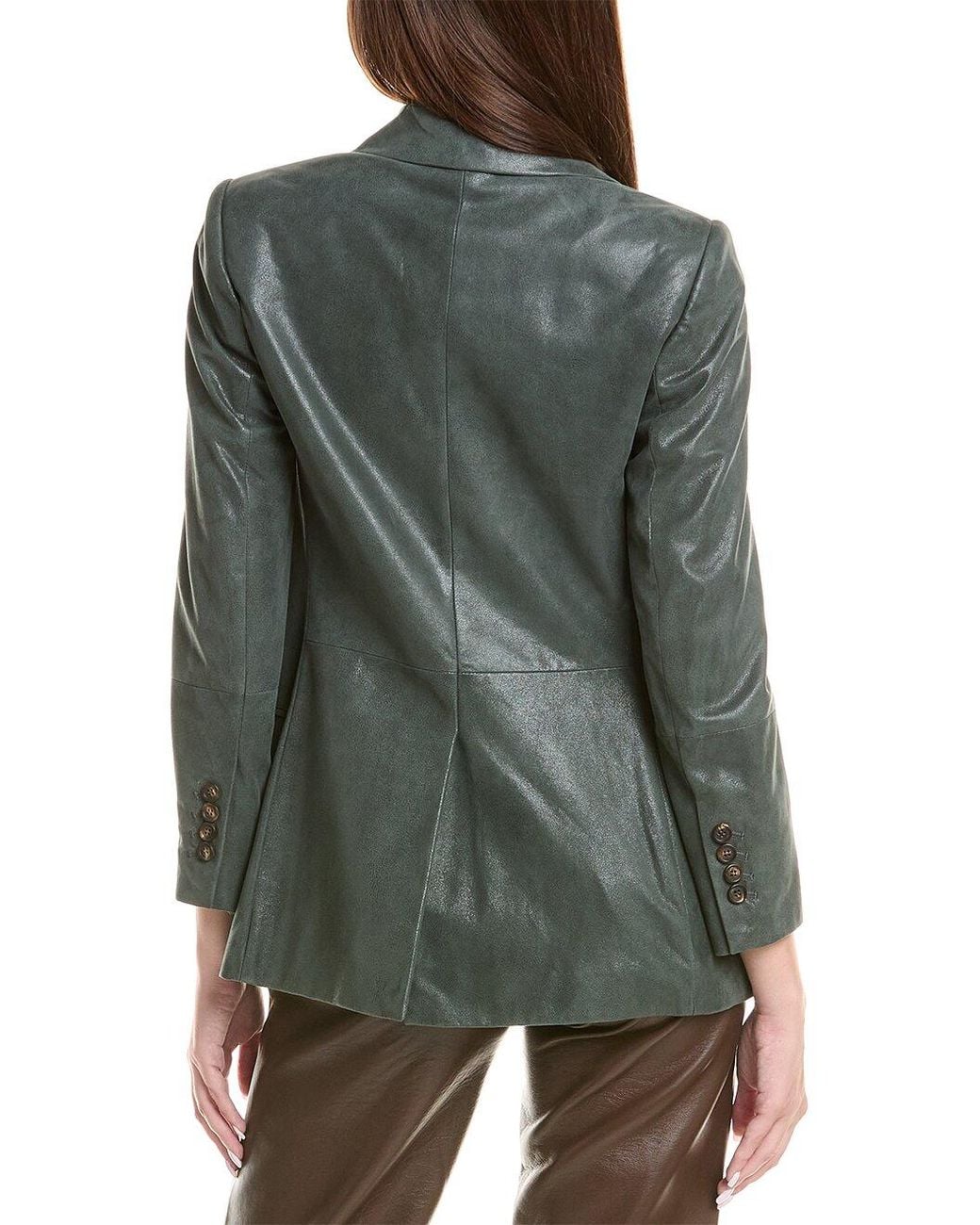 Brunello Cucinelli Green Dark Leather Blazer Clothing