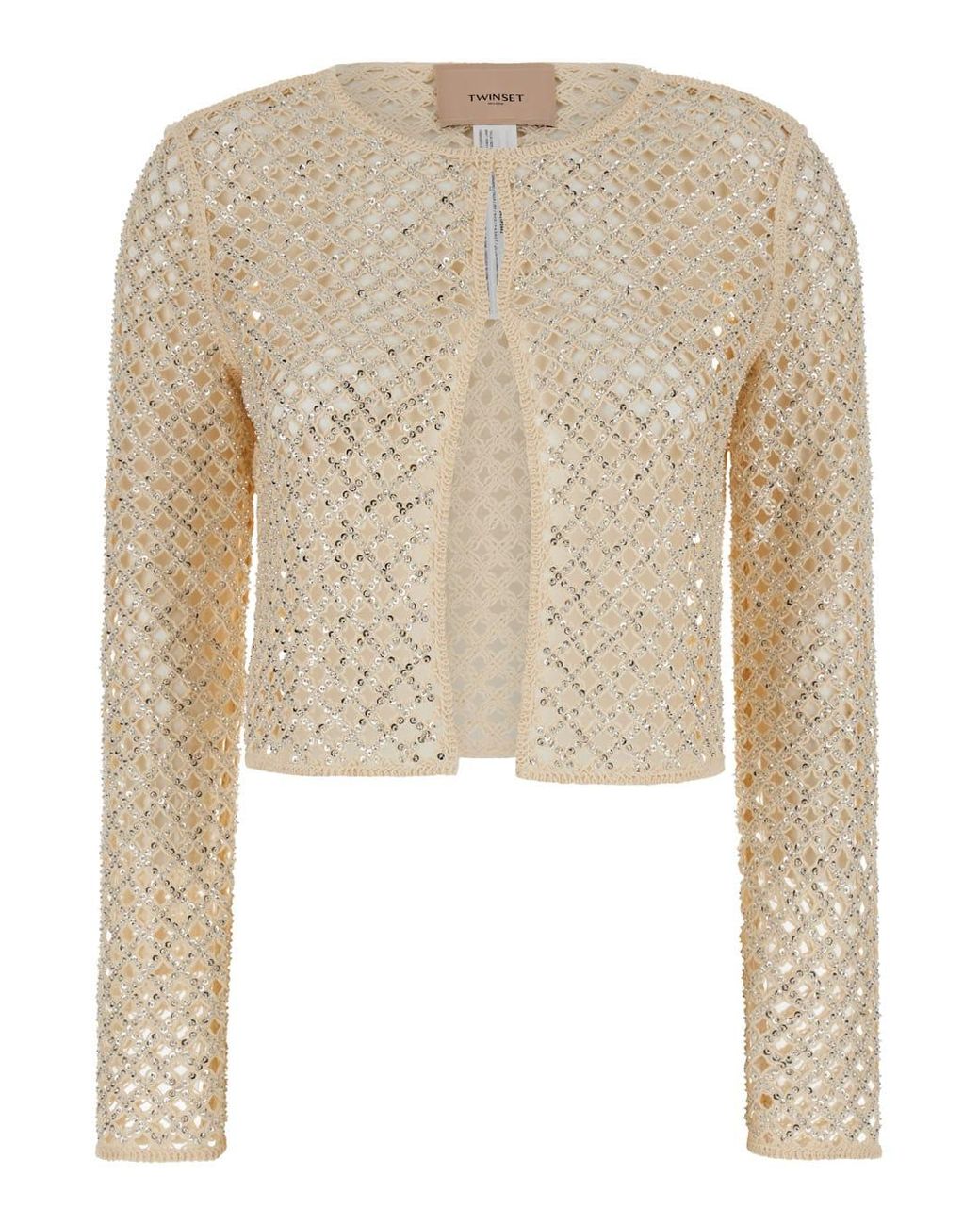 Twinset Beaded Mesh Cardigan in Natural | Lyst Twinset Beaded Mesh Cardigan in Natural | Lyst