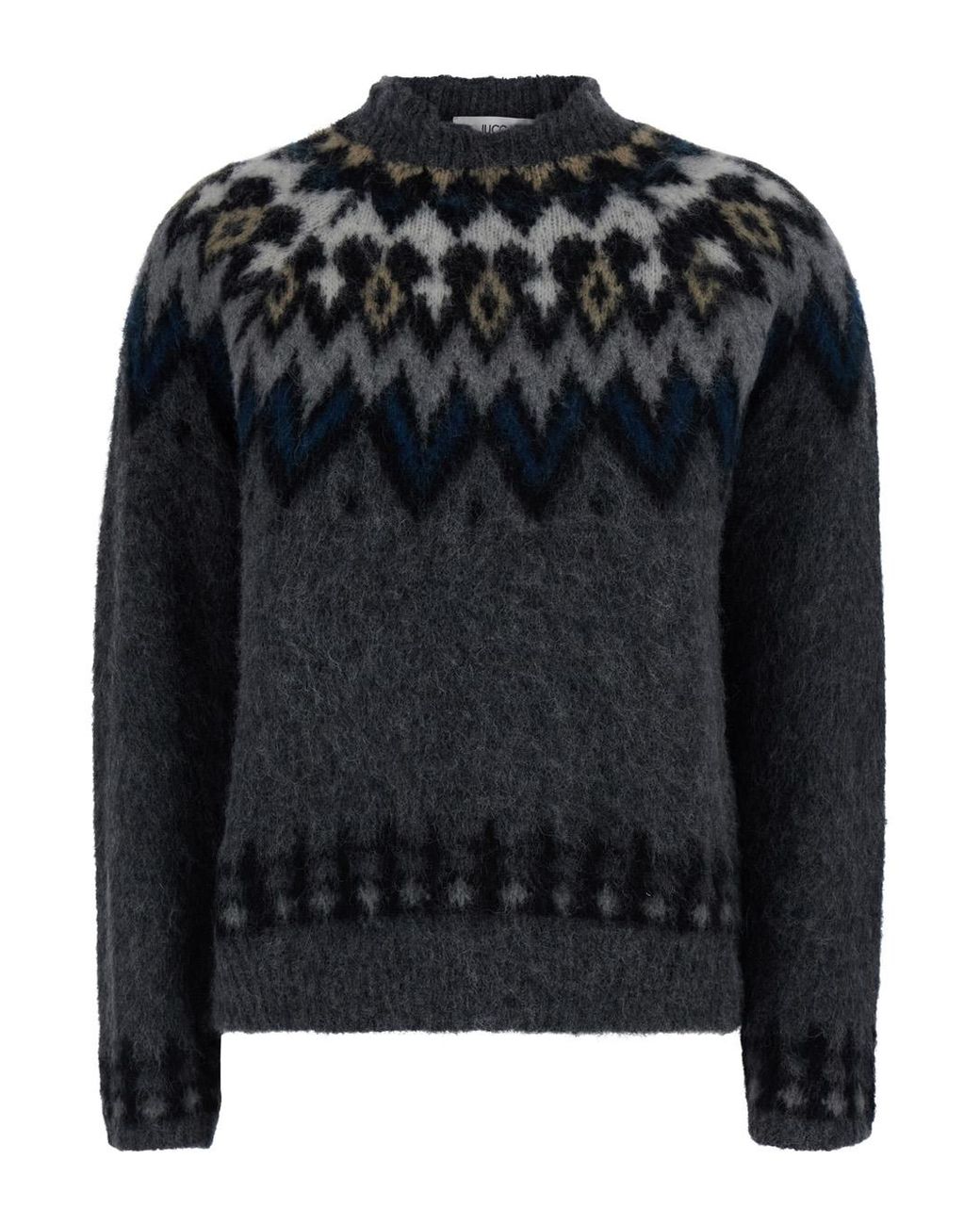 Jucca Black Sweater With Norwegian Motif, Wool Alpaca Tops