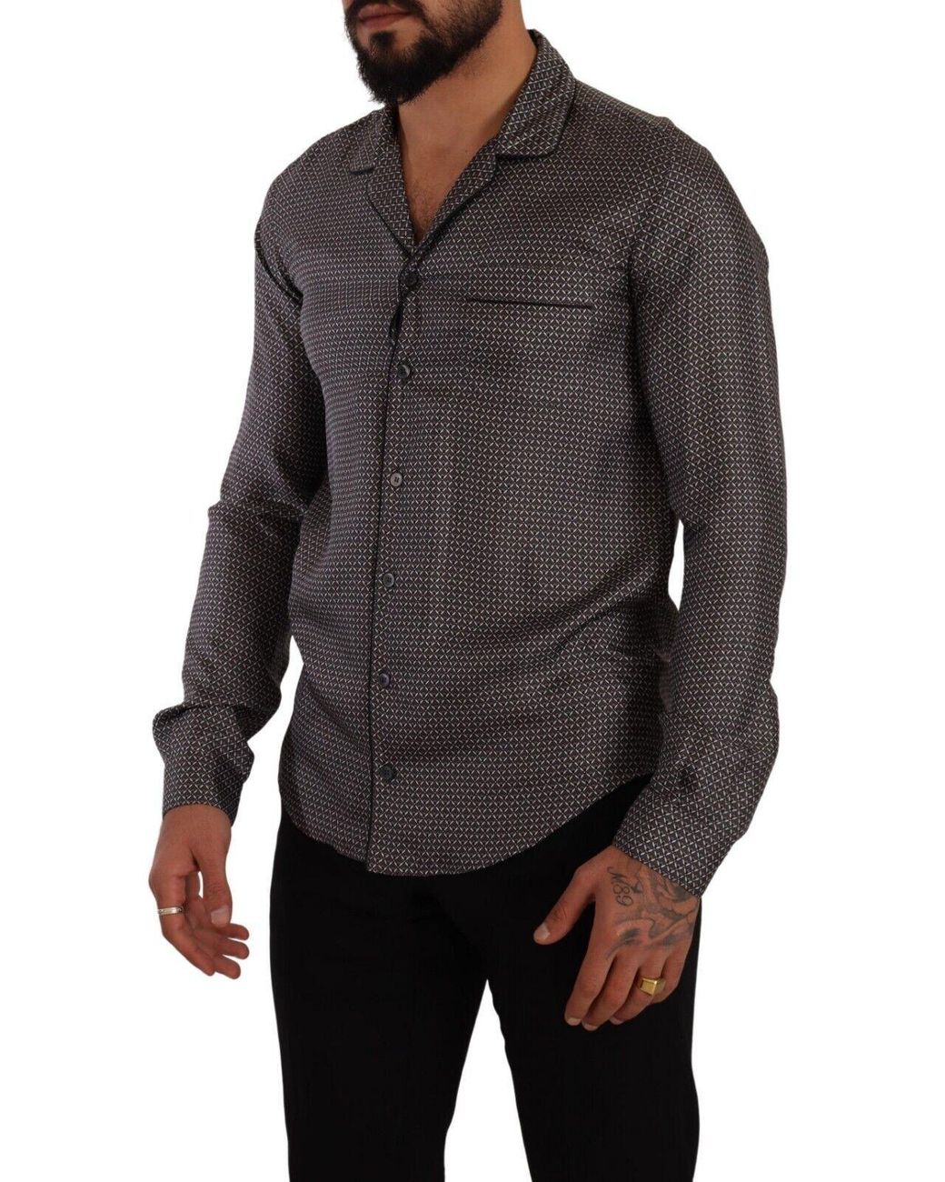 Dolce & Gabbana Gray Fantasy Pattern Pajama Top Shirt for men