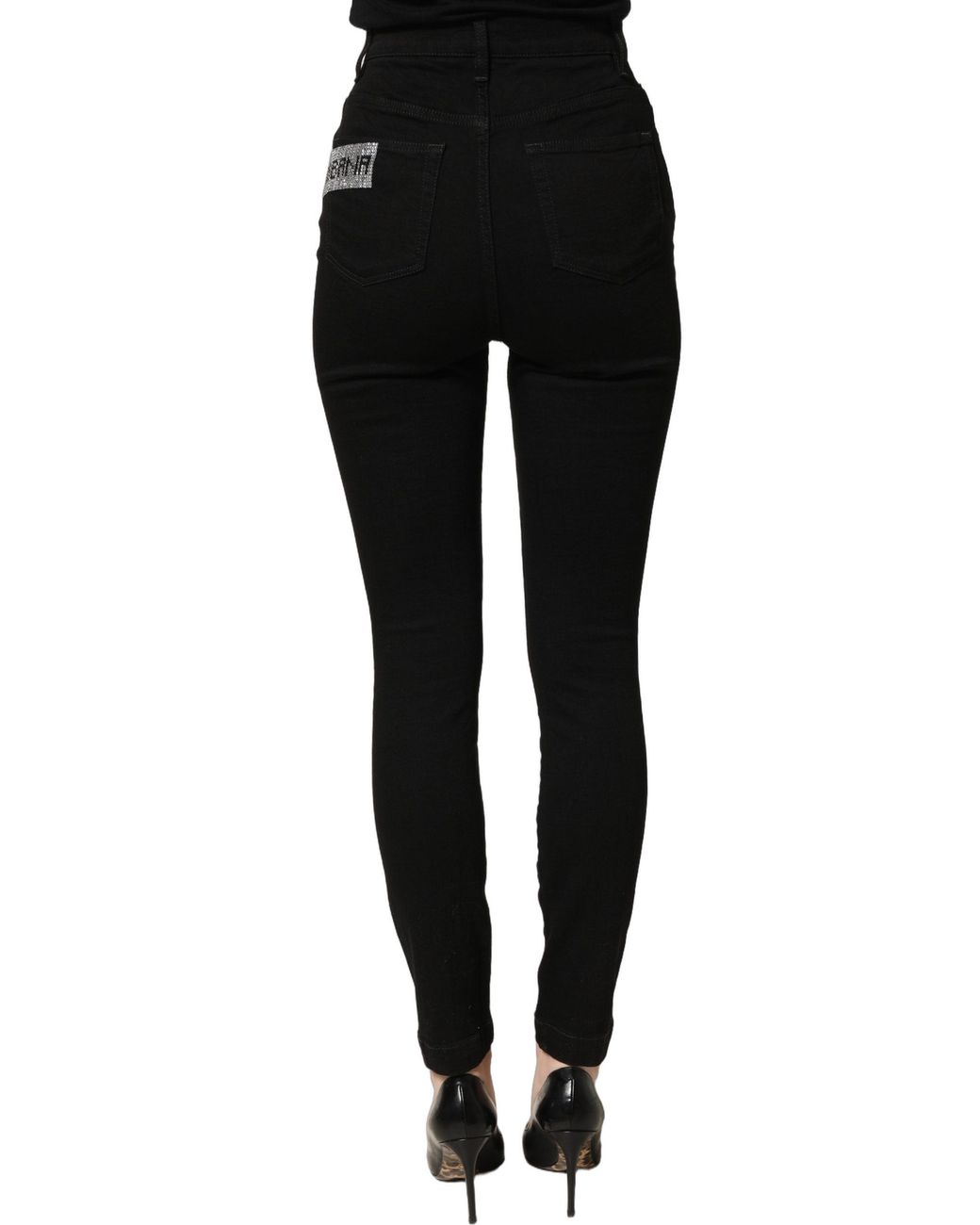 Dolce & Gabbana Black Grace Rhinestone Highwaist Denim Jeans Cotton Elastane Clothing
