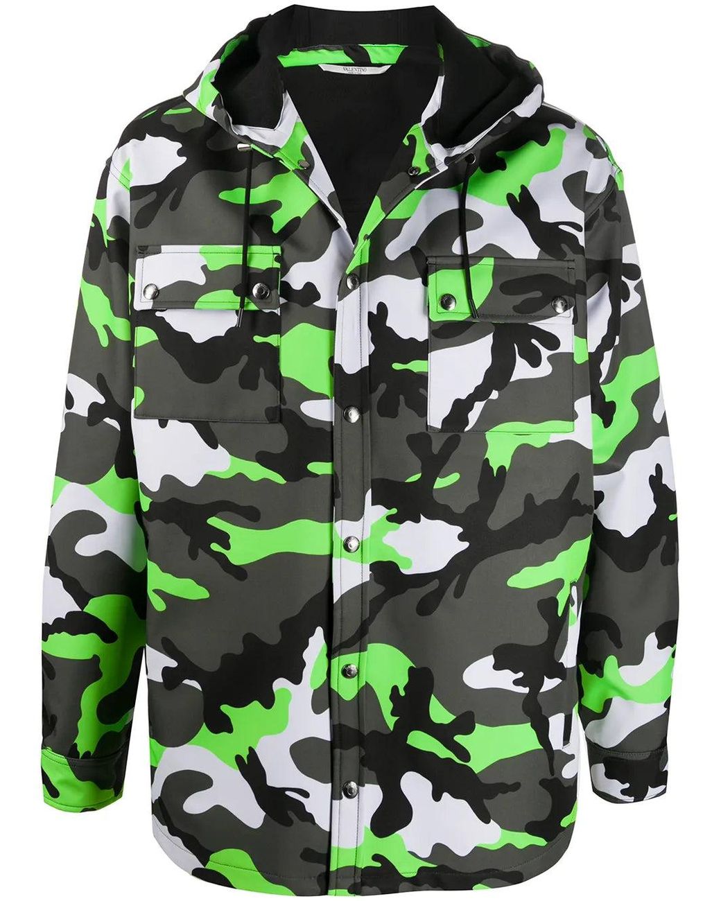 Valentino Green Camouflage Print Hooded Jacket Clothing for men