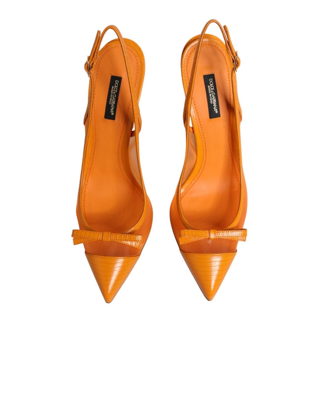 Dolce & Gabbana Orange Leather Mesh Heels Slingback Shoes Pa+40Lf