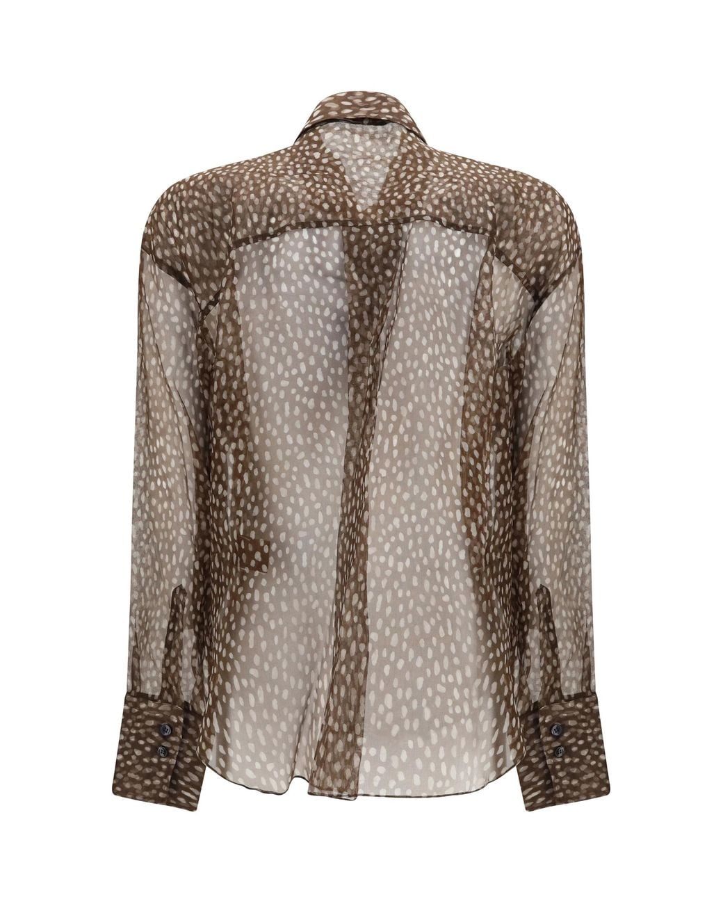 Brunello Cucinelli Brown Dapple Silk Organza Shirt With Neck Tie