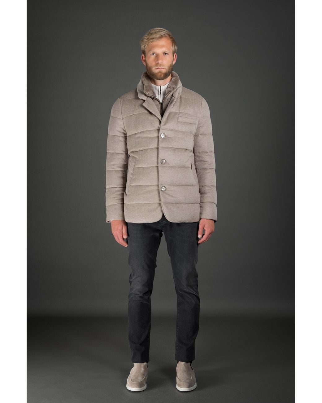 Moorer Gray Quilted Jacket With Buttons Clothing for men