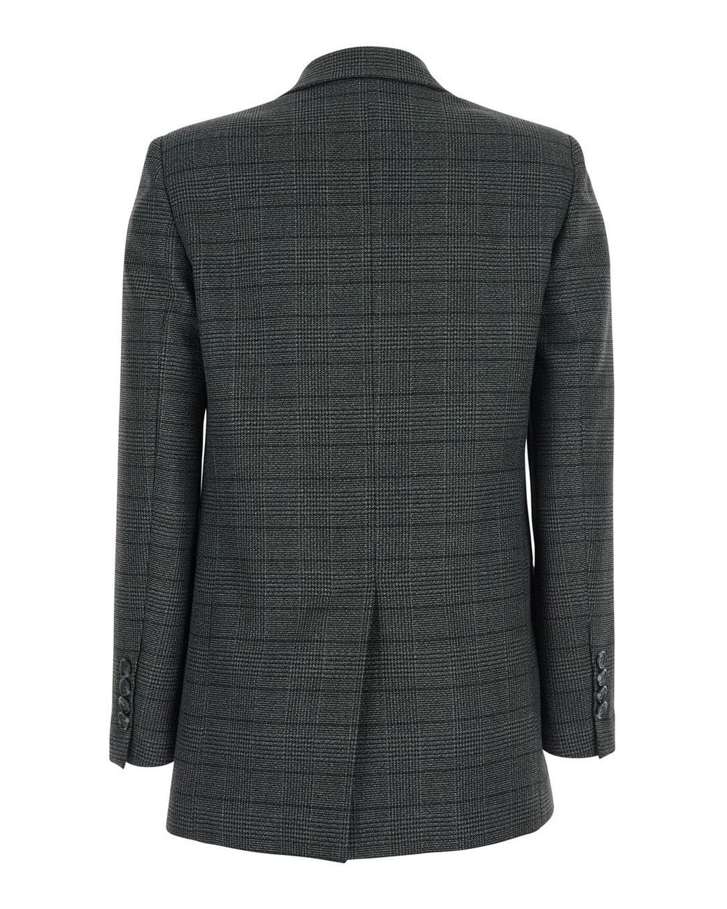 Le Plain Black Double-Breasted Jacket With Peak Revers And All-Over Striped Motif