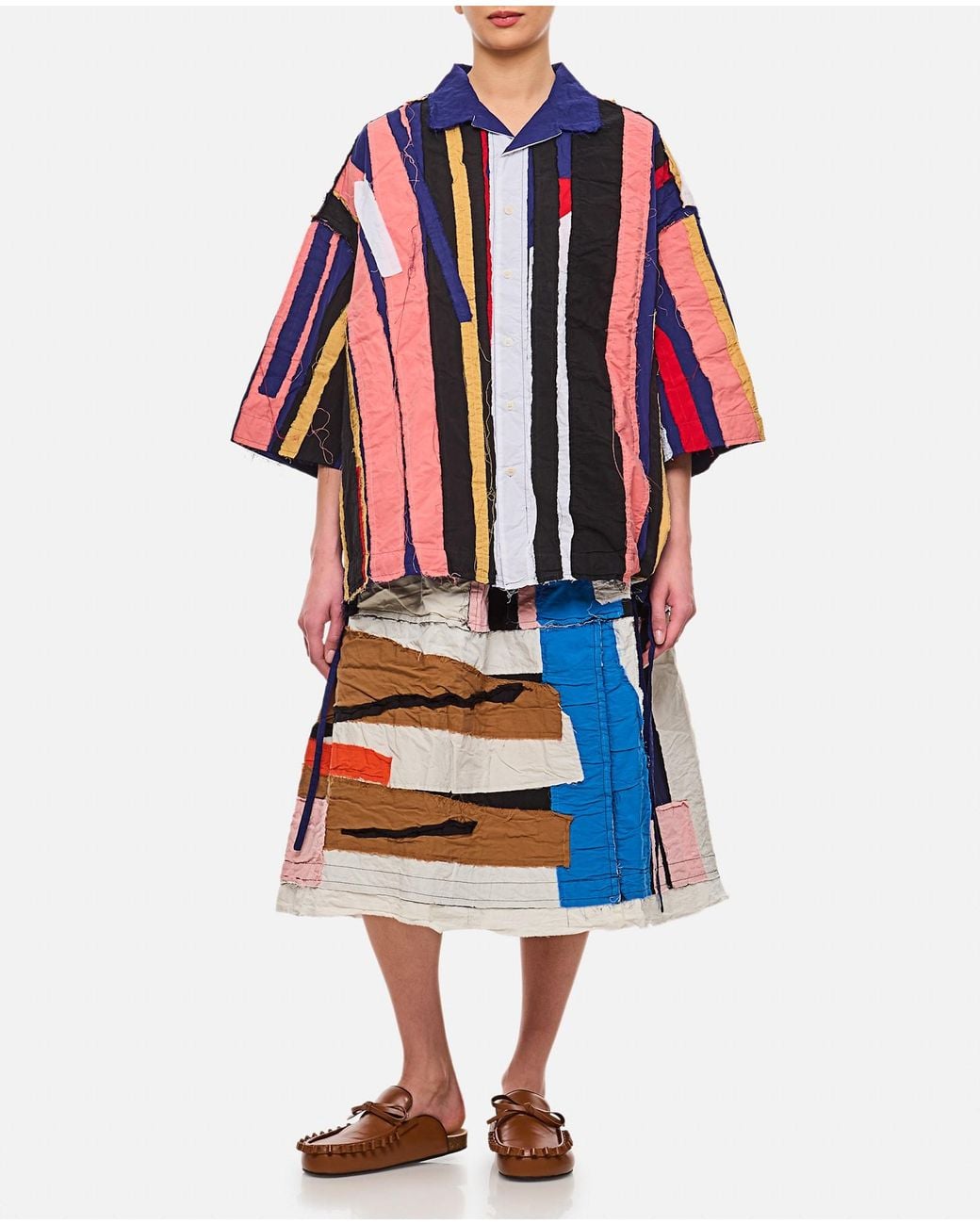 Casey Casey Red April Shirt-Stripe Patchwork