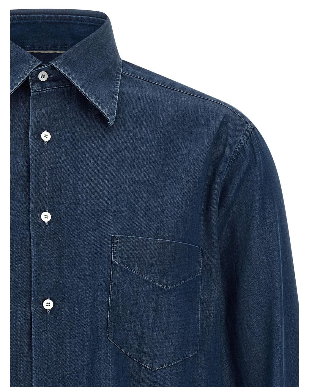 Brunello Cucinelli Blue Lightweight Denim Shirt for men