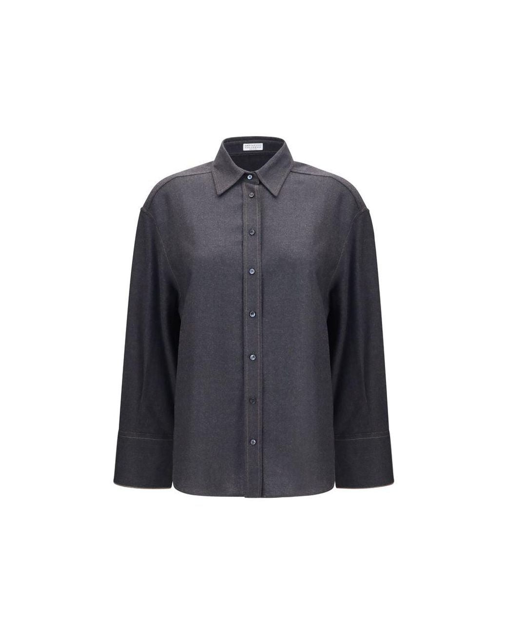 Brunello Cucinelli Blue Gray Wool Oves Aries Dress Shirt
