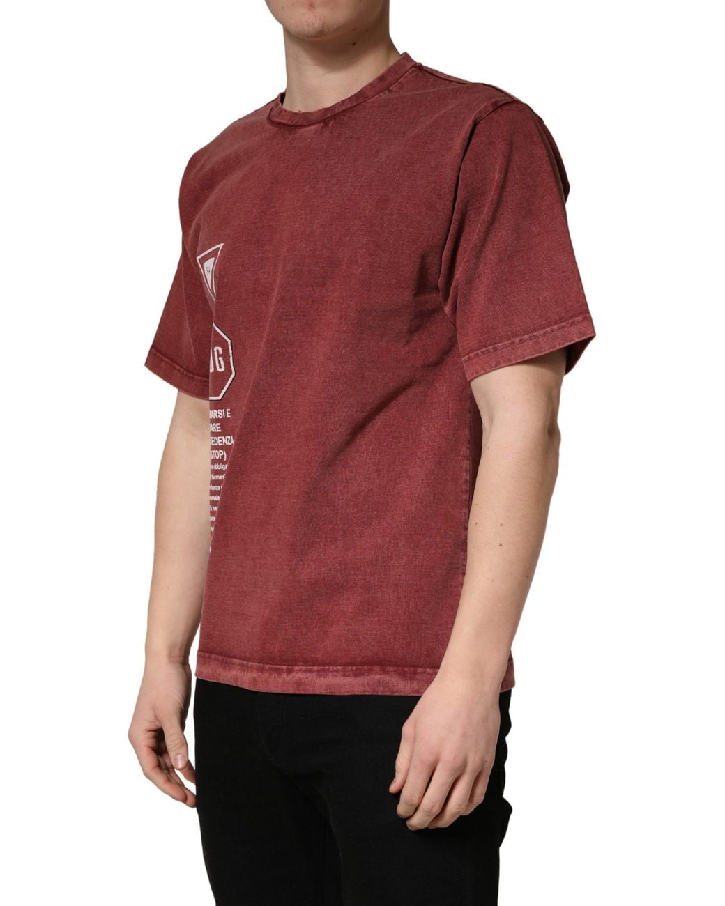 Dolce & Gabbana Red Print Round Neck Short Sleeve T-Shirt Cotton for men