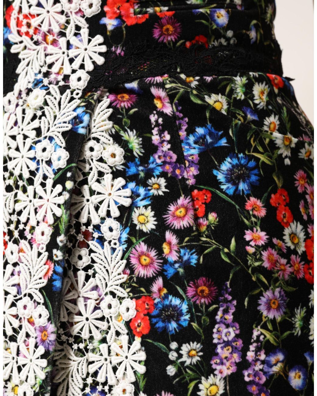 Dolce & Gabbana Black Floral Lace Cotton Highwaist Mini Skirt Co+Se