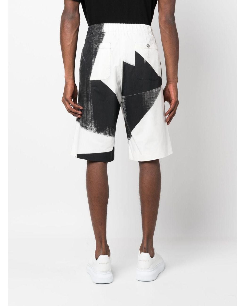 McQueen White Abstract-Print Cotton Bermuda Shorts