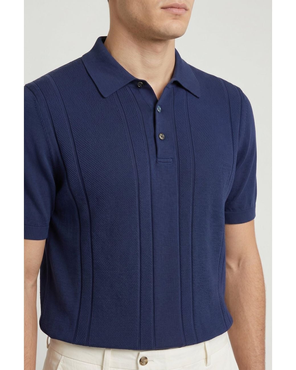 Brunello Cucinelli Blue Dark Textured Polo Sweater for men