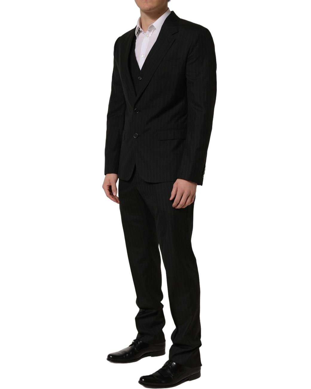 Dolce & Gabbana Black Stripes Slim Fit Formal 3 Piece Suit Virgin Wool Silk for men