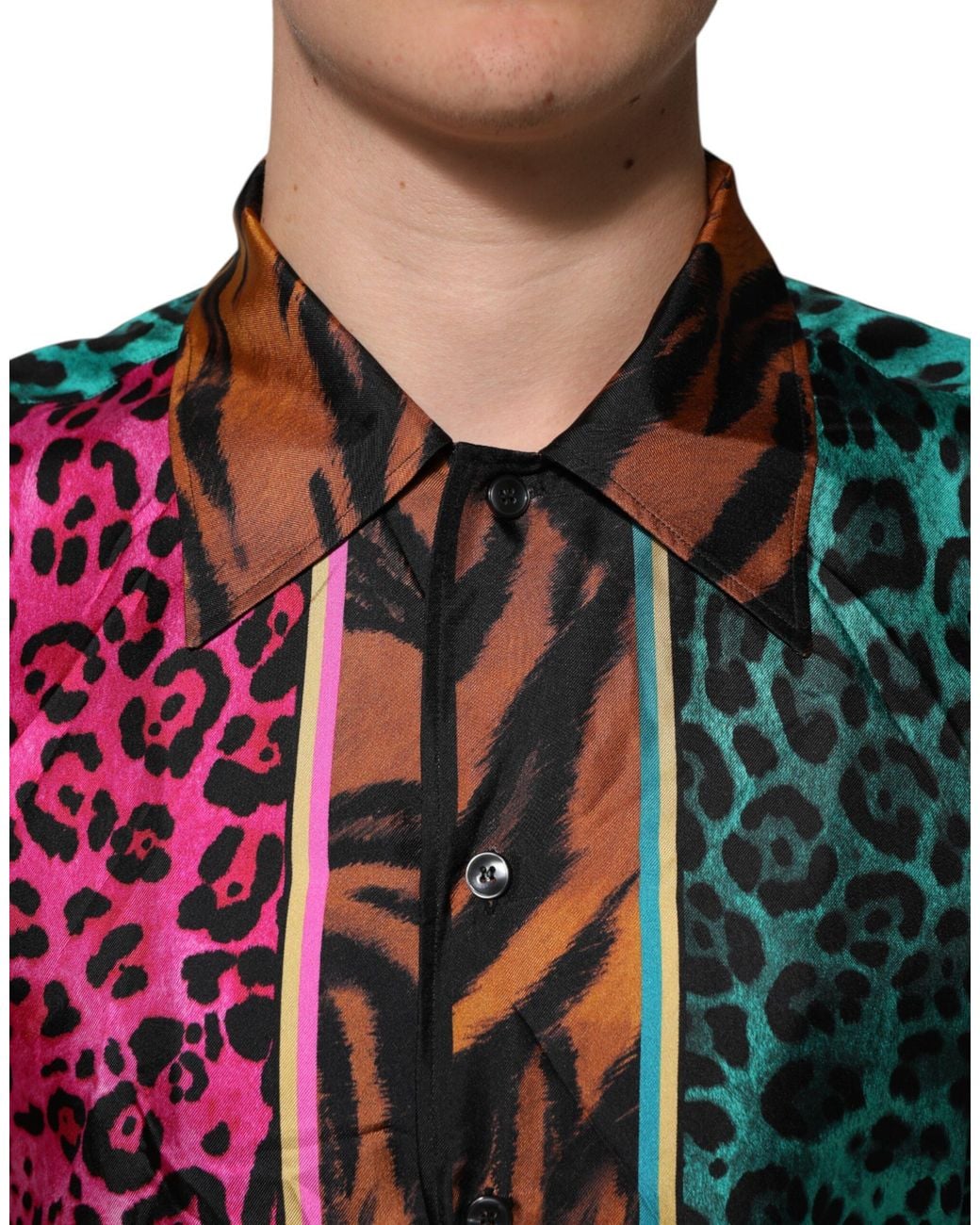 Dolce & Gabbana Black Silk Tiger Print Hawaiian T-Shirt for men