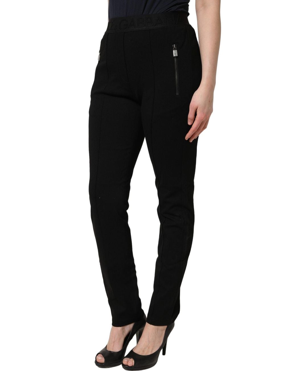 Dolce & Gabbana Black Viscose Mid Waist Skinny Trouser Pants Elastane Nylon