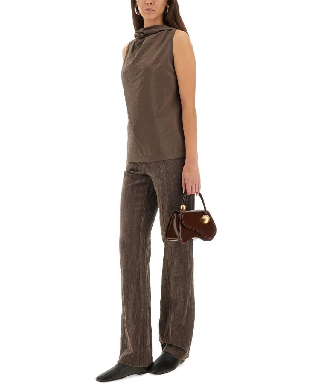 Alysi Brown Velvet Crinkle Slim Pants