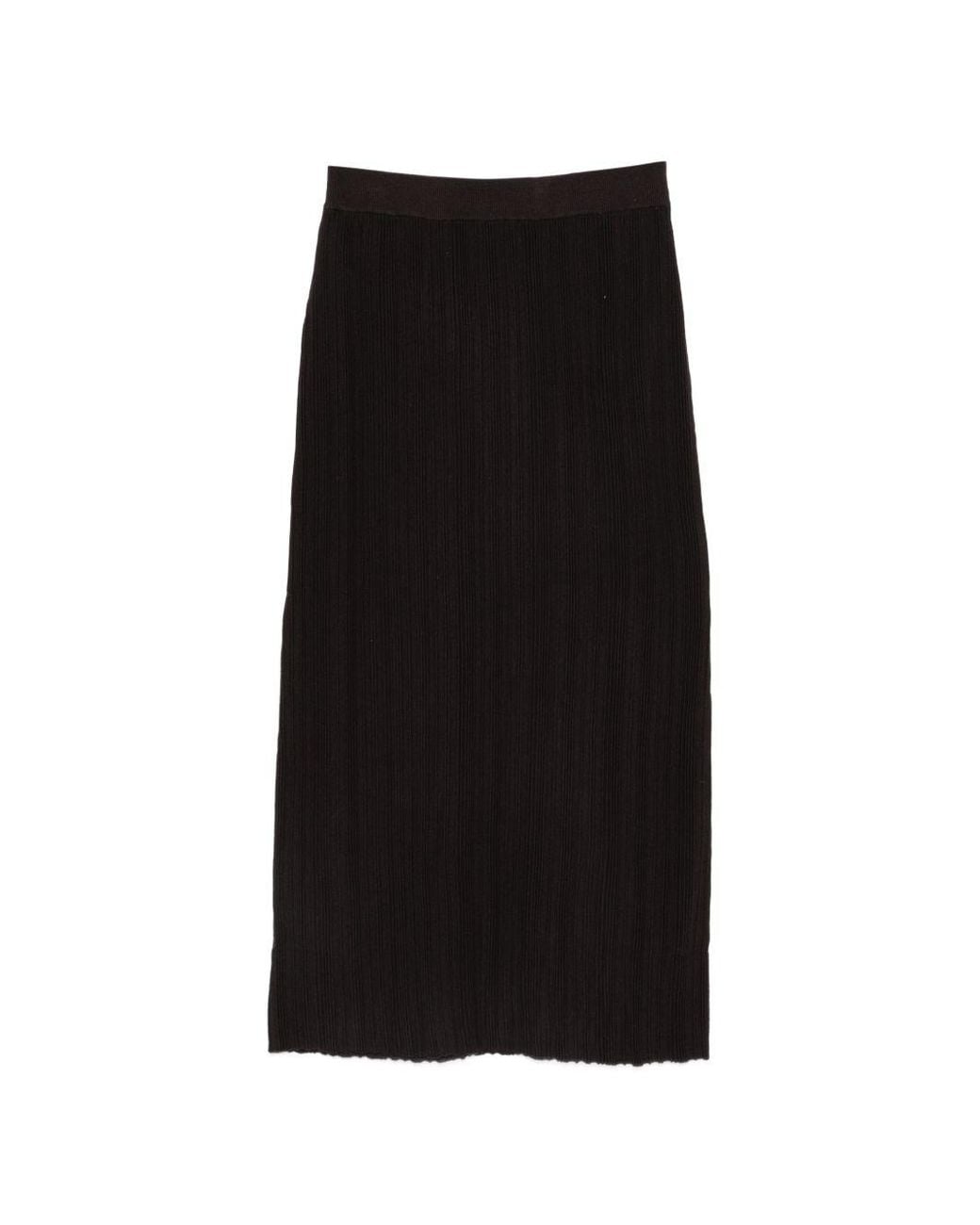 Alysi Black Ribbed Wool Knit Skirt