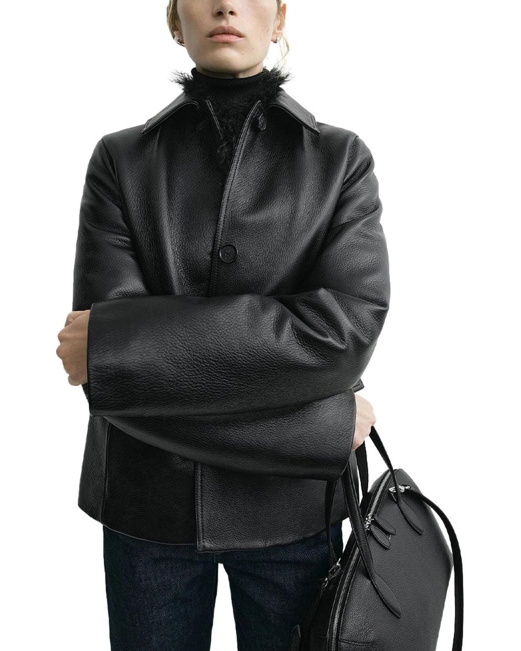 Totême Black Grained Leather Jacket