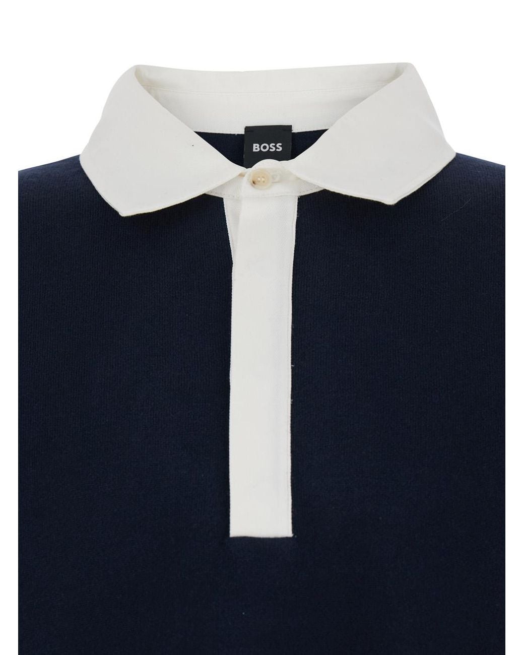Boss Blue Polo Collar Sweater for men