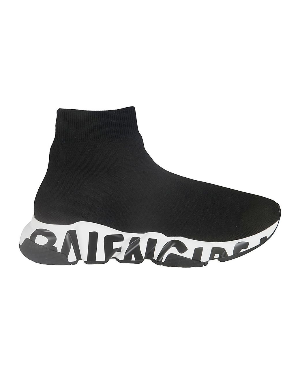Balenciaga Speed Lt Graffiti Sneakers in Black/White (Black) | Lyst
