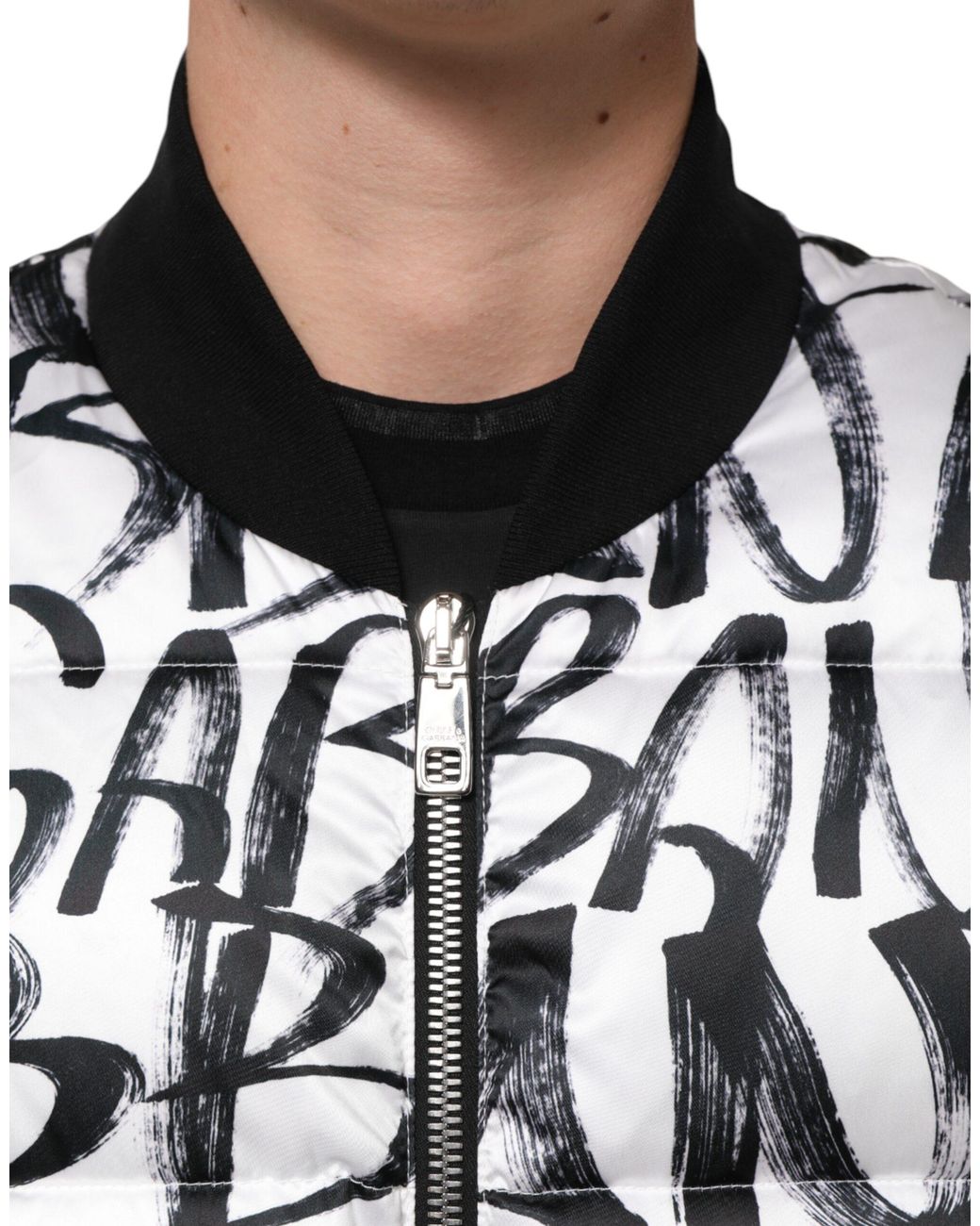 Dolce & Gabbana Black Graffiti Logo Puffer Bomber Jacket Polyester Clothing for men