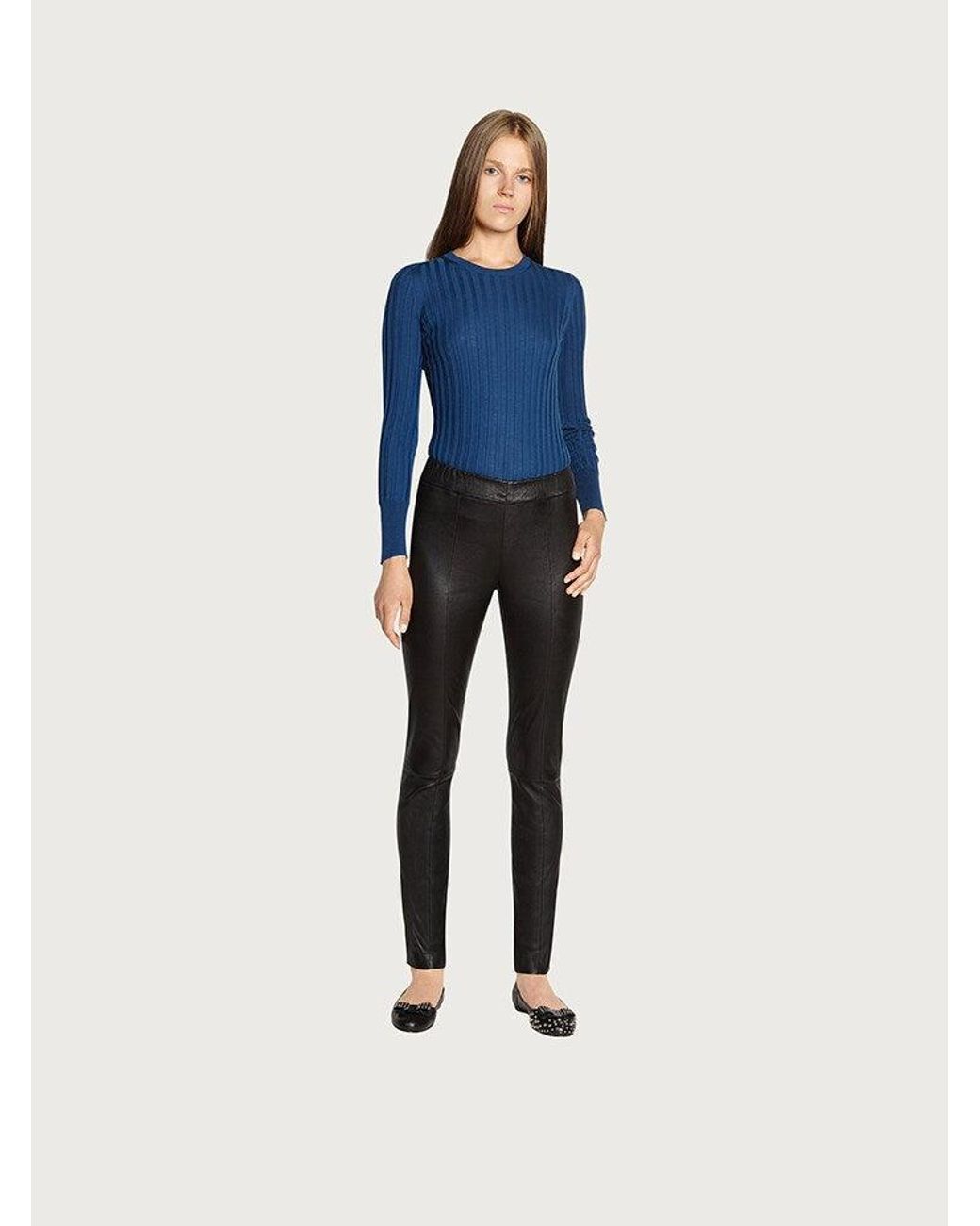 Ferragamo Blue Leather-Trousers