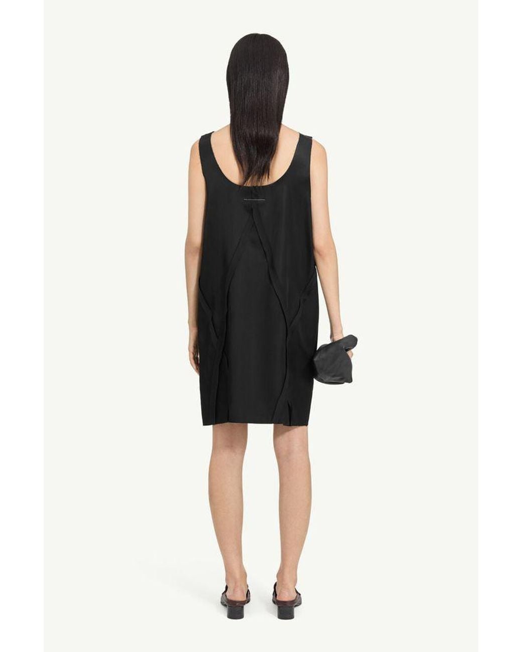 MM6 by Maison Margiela Black Mm6 Maison Margiela V-Neck Draped Dress