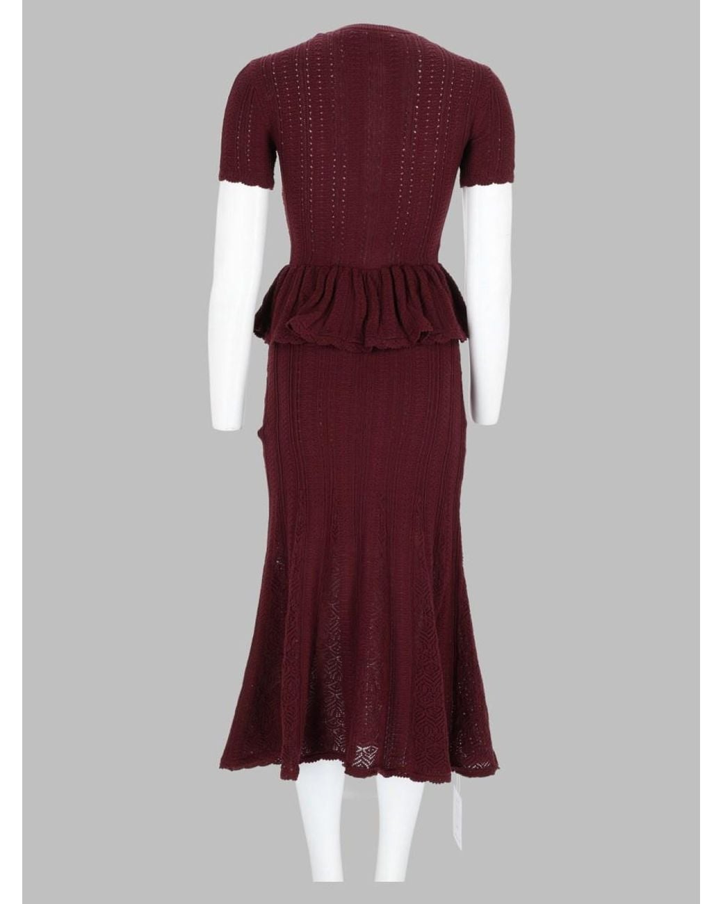 Self-Portrait Purple Peplum Openwork Knit Dress Cotton