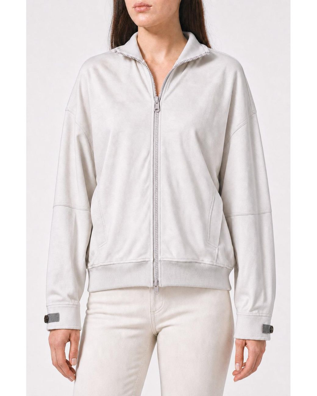 Brunello Cucinelli White Off Zip Up Sweater