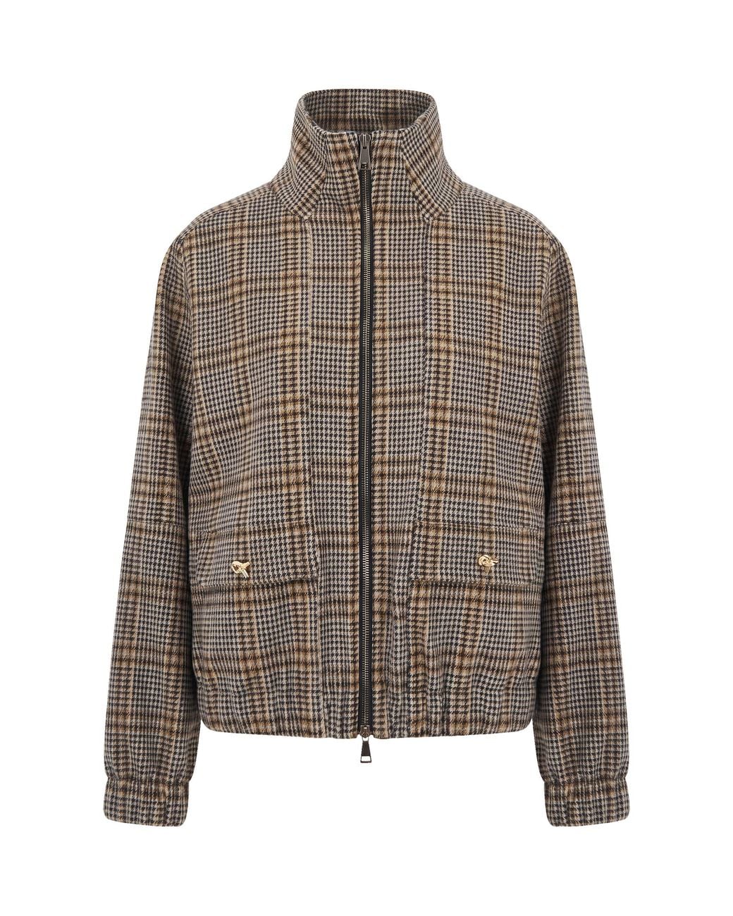 Fabiana Filippi Brown Bomber Jacket Checked Jersey Wool