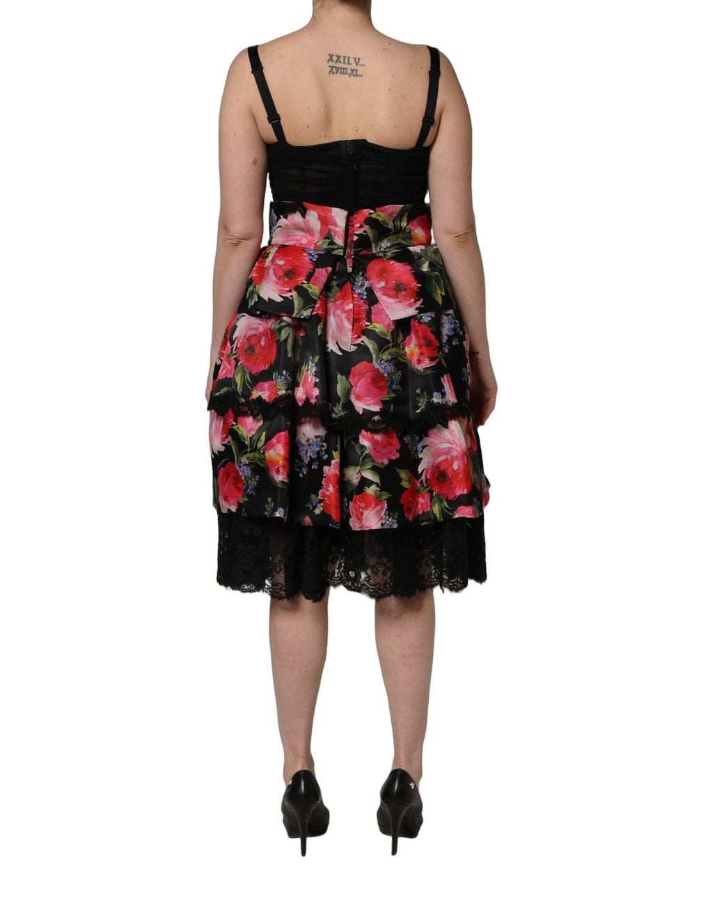 Dolce & Gabbana Sleeveless Bustier Floral Print Tiered Dress Cotton Elastane Nylon Silk