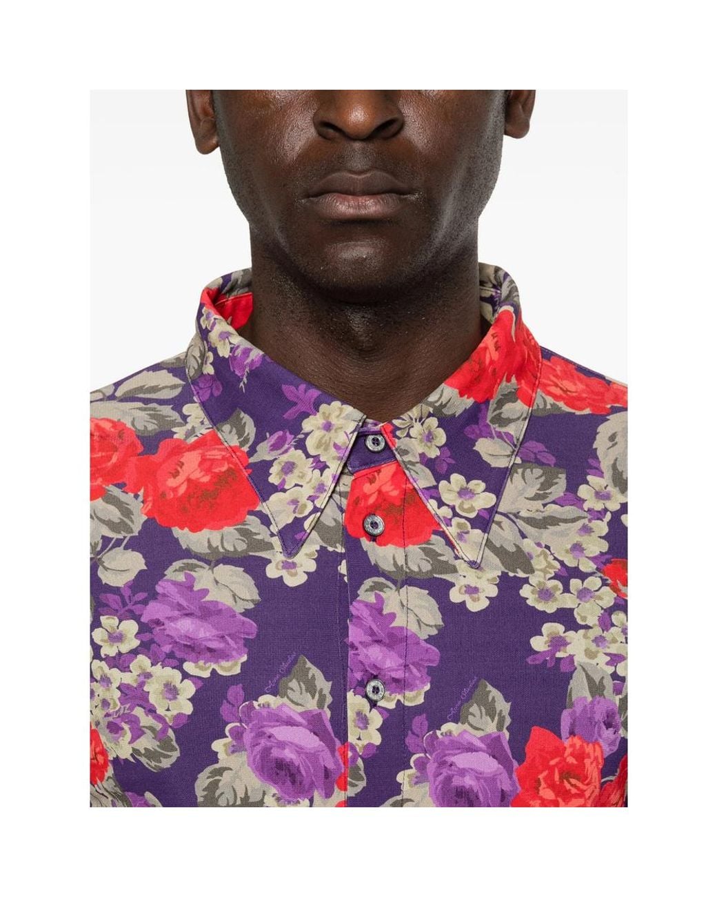 Acne Purple Viscose Shirt With Floral Print for men