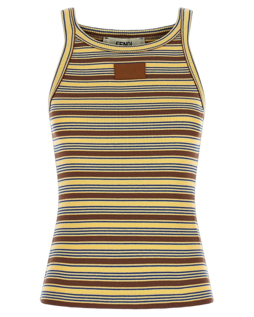 Fendi Yellow Fendi Striped Ribbed Cotton Tank Top