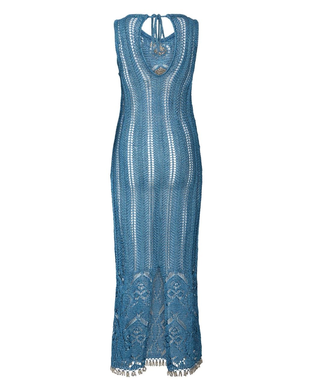 Rabanne Blue Midi Crochet Dress Viscose