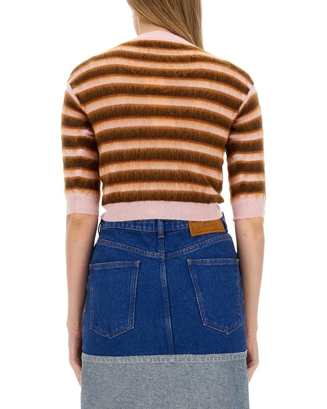 Marni Blue Marni Striped Virgin Wool Knit Cardigan