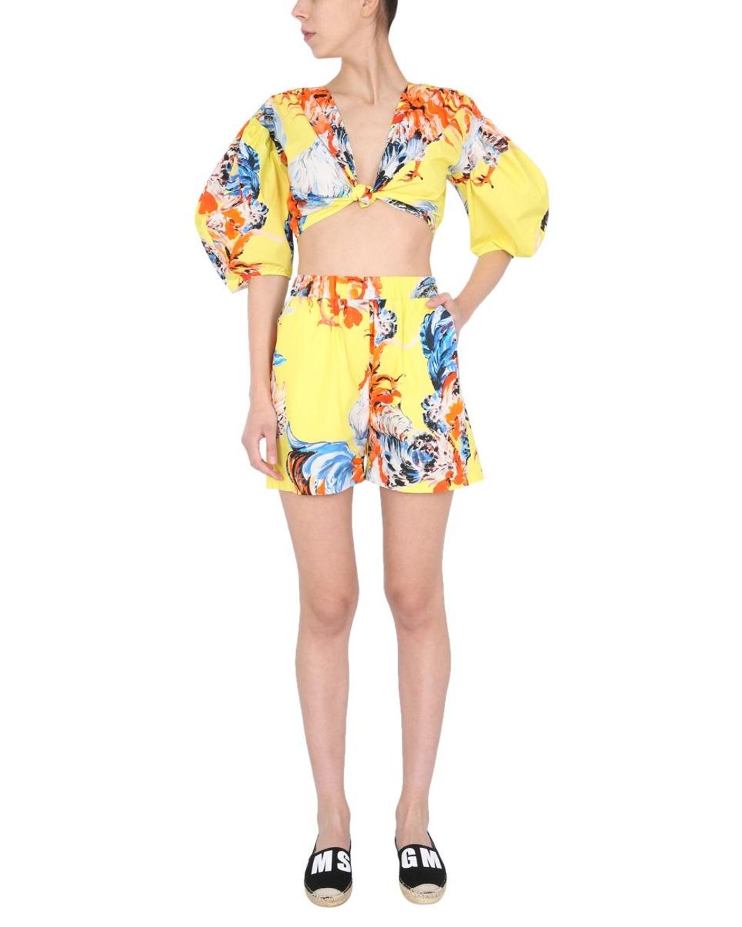 MSGM Yellow Printed Shorts Cotton