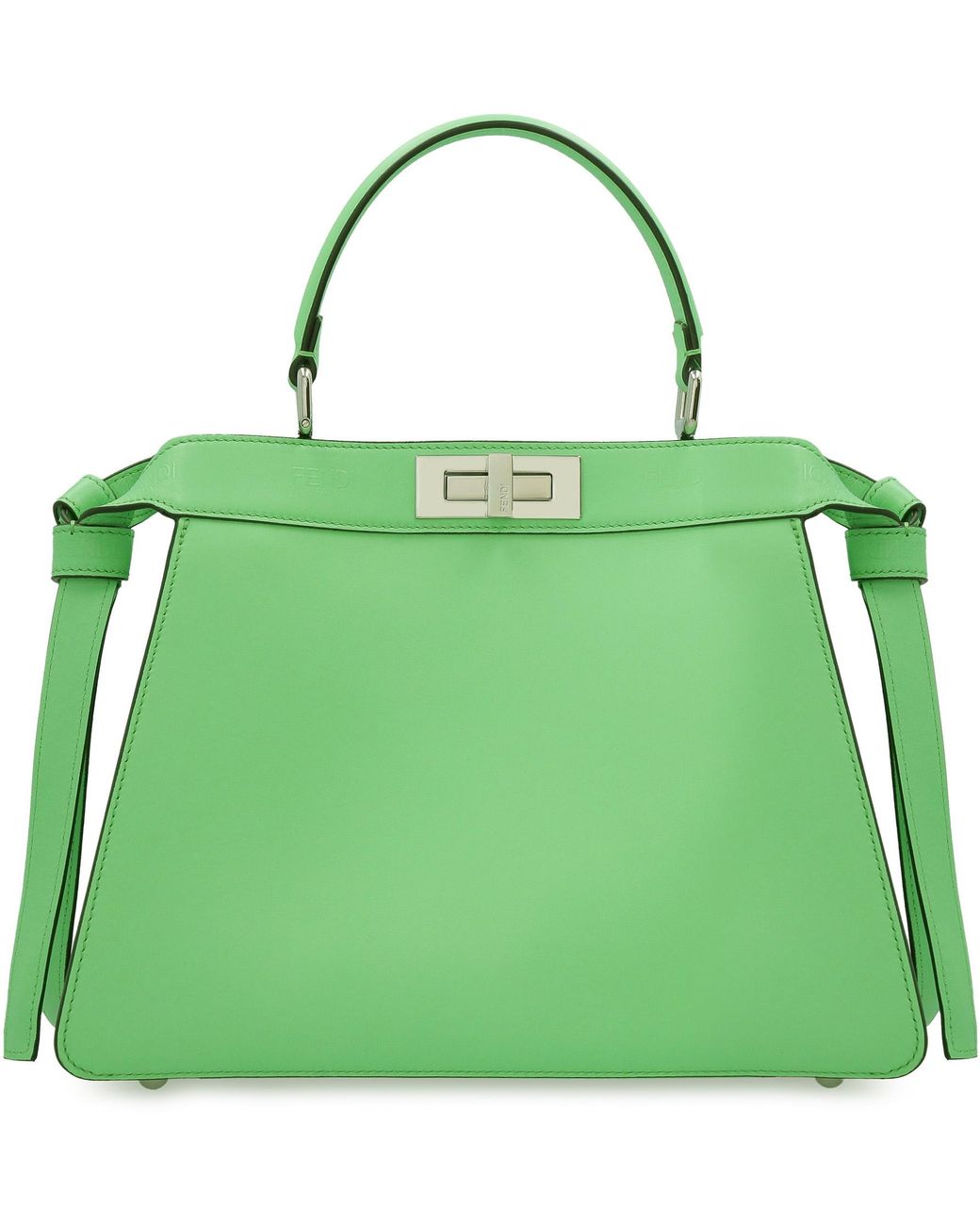 Fendi Green Leather Handbag With Metal Double Turn Lock And Removable Shoulder Strap