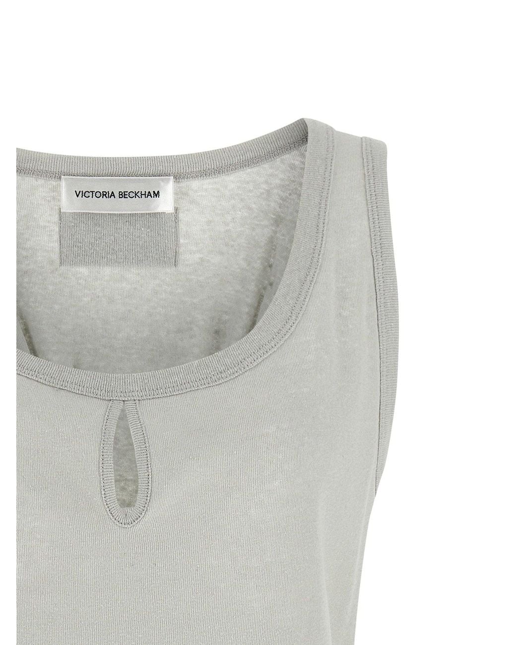 Victoria Beckham Split-Front Cotton-Linen Tank Top in Gray | Lyst