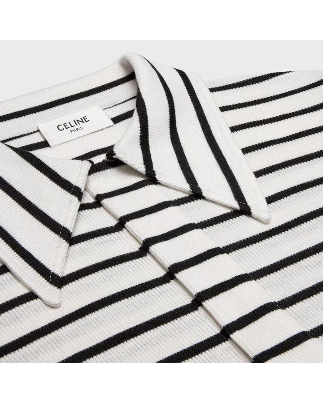 Céline White Celine Striped Cotton Polo