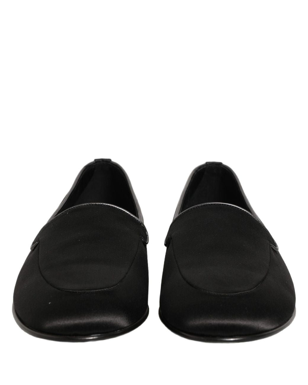 Dolce & Gabbana Black Satin Logo Slip On Flats Loafers Shoes Leather for men